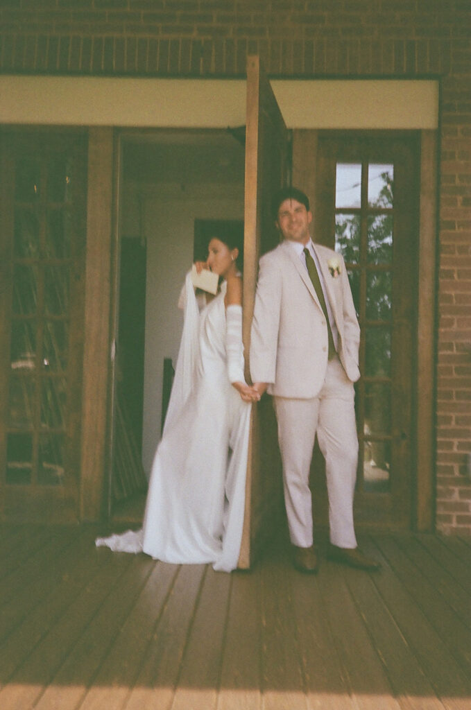 bride and groom at their intimate first touch