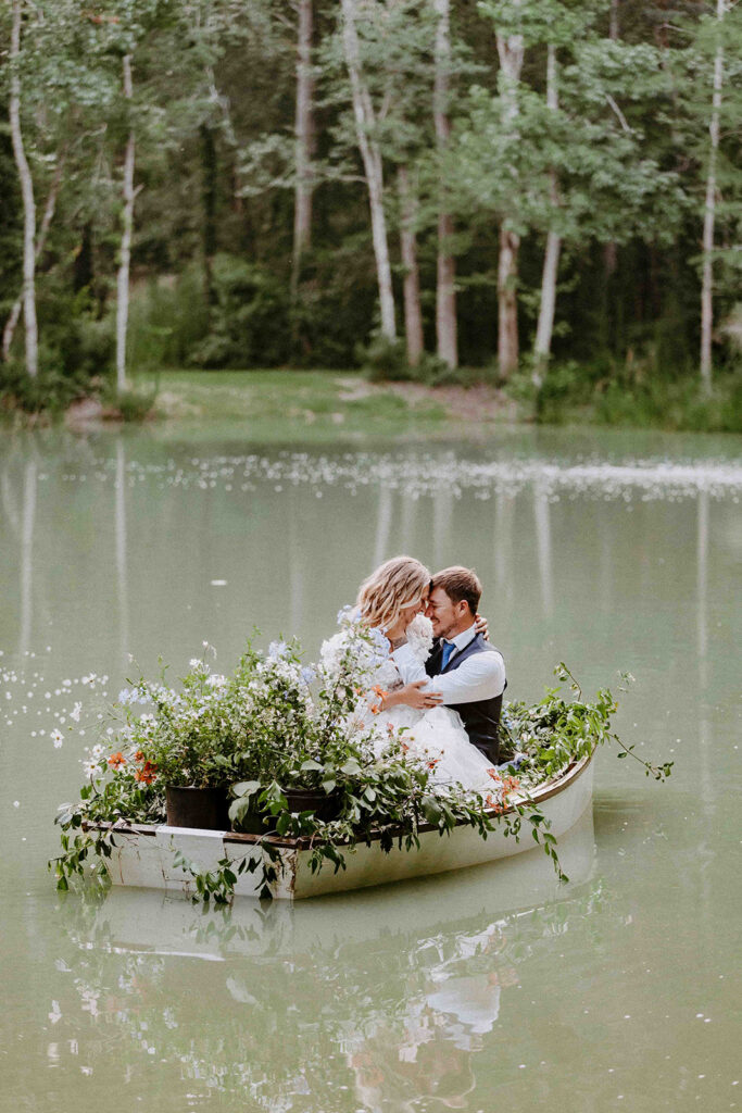 bride and groom hugging during their photoshoot