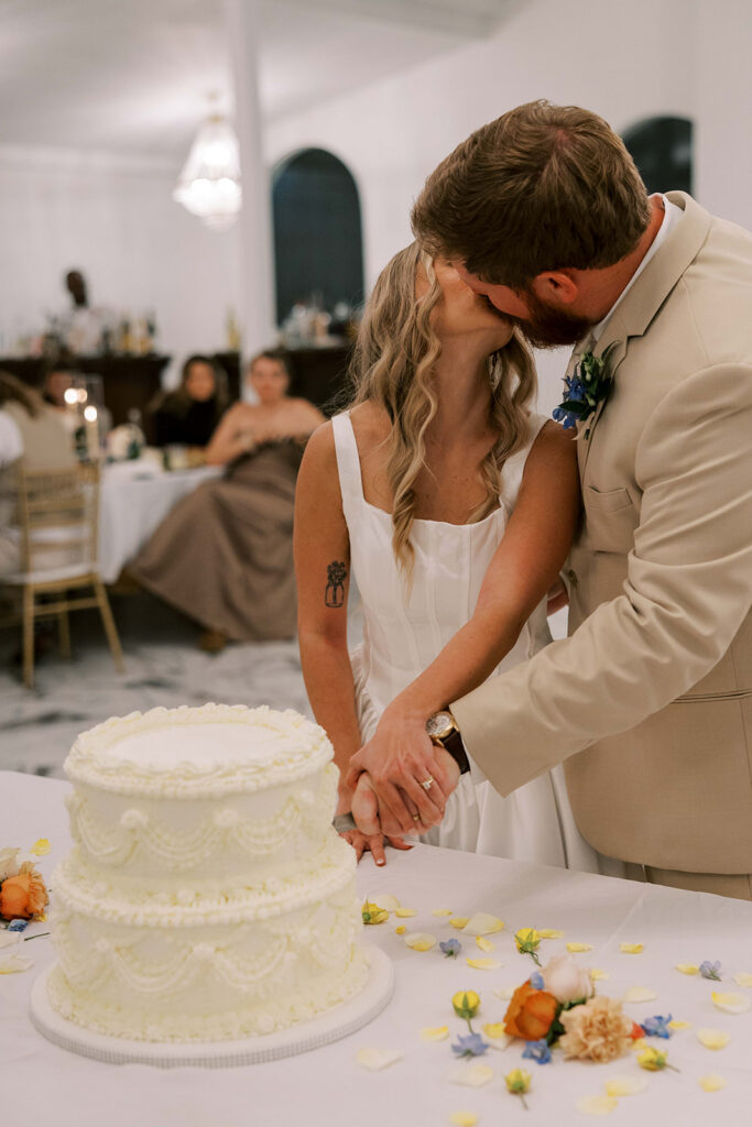 cute portrait of the bride and groom at their wedding reception