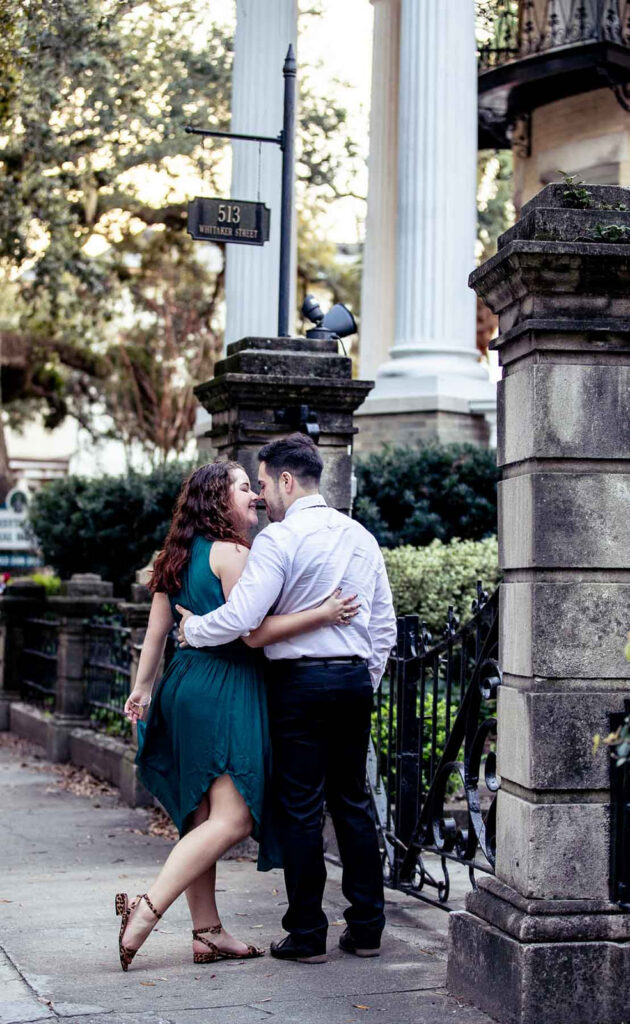 Couple hugging during their golden hour session