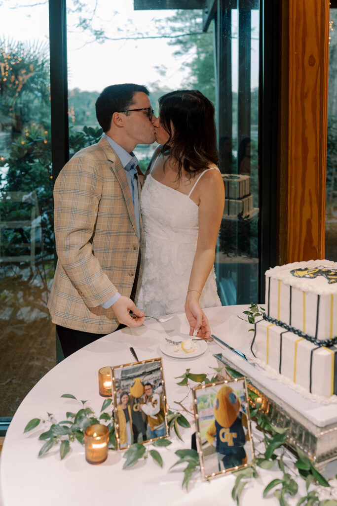 cute picture of the bride and groom kissing