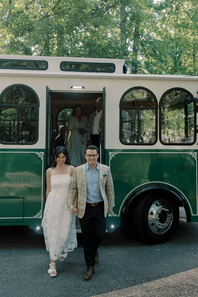 couple arriving at their rehearsal dinner