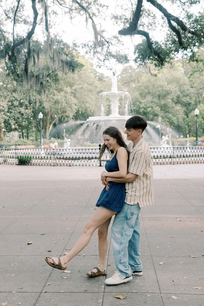 Playful Savannah Engagement Photos at Forsyth Park | Kelsey & Allen