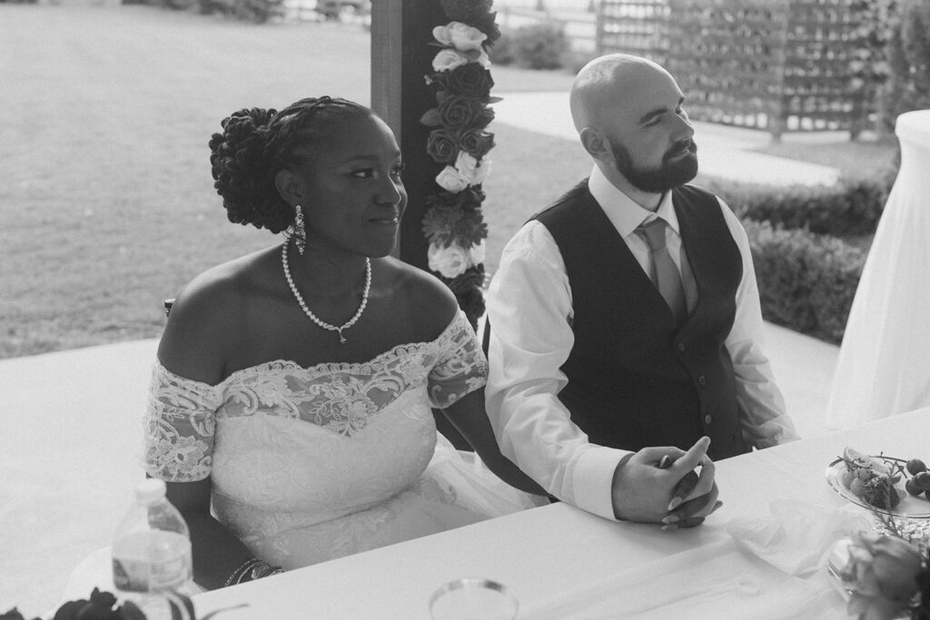 newlyweds emotional during their wedding reception