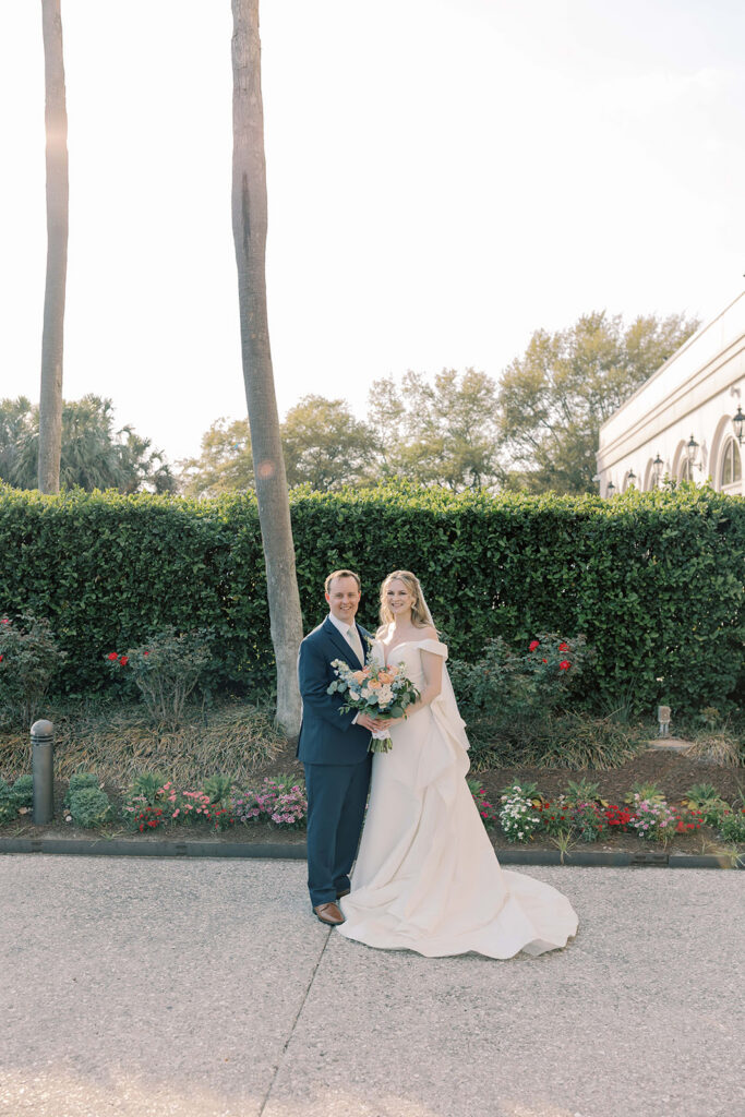 cute portrait of the newlyweds hugging